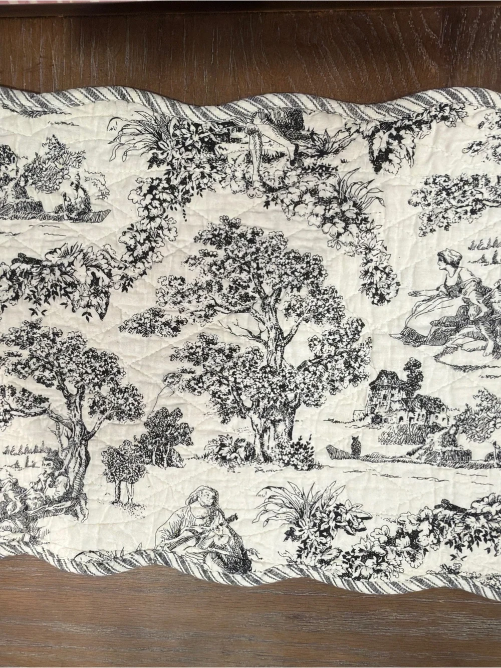 Black Toile French country pattern quilted table runner 69